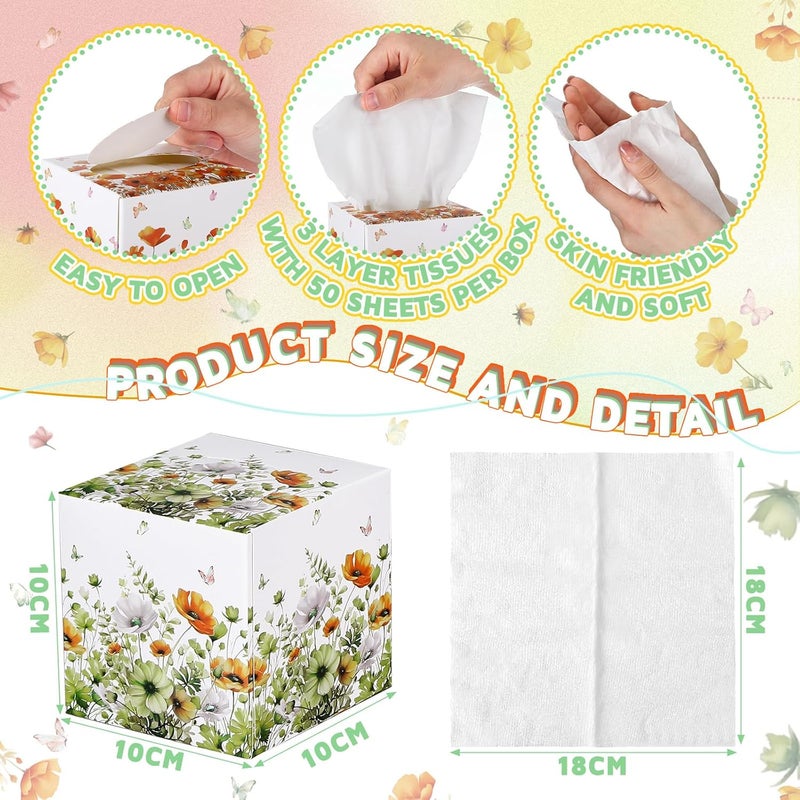 Fourluoo 12 Pack Fall Flower Floral Facial Tissues Cube Boxes 600 Sheets 3 Ply Small Wildflower Face Tissues Bulk for Autumn Christmas Car Bedroom Supplies - Image 3
